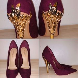 Sexy Burgundy & Gold High Heel Pumps